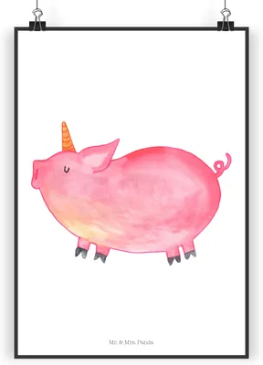 Produktbild von Mr. & Mrs. Panda Bild Einhorn Schwein DIN A4 - Weiß - Geschenk, kunstdruck poster, English, Unicorn, Englisch, Plakat, Bauer, drucke, Wandbild, Spruch, wanddeko