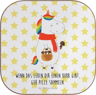 Produktbild von Mr. & Mrs. Panda Untersetzer für Gläser Einhorn Pilz - Weiß - Geschenk, Tischuntersetzer, Spruch, gläseruntersetzer, Liebeskummer, Pilze, Unicorn, Einhörner, Motivation