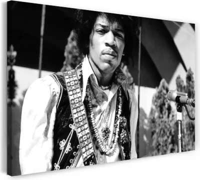 Produktbild von Leinwandbild (100x70cm): Jimi Hendrix Portrait schwarz weiß Konzert Band Rock-Star, echter Holz-Keilrahmen inkl. Aufhänger, handgefertigt in Deutschland