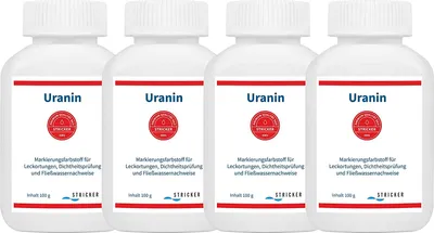 Produktbild von Uranin - Hochwirksames Wasser-Färbemittel zur Leckortung, Gewässermarkierung - 4er Pack