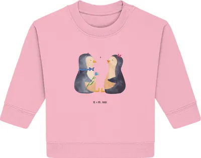 Produktbild von Mr. & Mrs. Panda Organic Baby Pullover Pinguin Pärchen 12. - 18. Monat - Baumwolle Pink - Geschenk, Liebe, glücklich, Hochzeit, Bullover, Verknallt