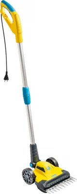 A product shot of an electric lawn scarifier/raker on a white background.