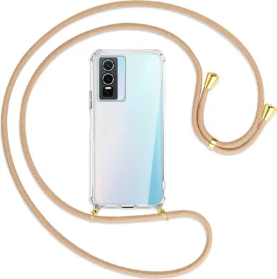 Produktbild von Handykette Backcover-Schutzhülle mit Band (Metall goldfarben) für vivo Y76 5G - beige