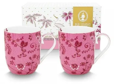 Productafbeelding van PIP STUDIO Jolie Flowers Roze Mokje Klein 145ml, Set van 2