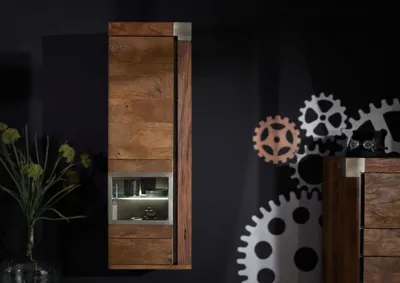 Produktbild von MASSIVMOEBEL24 Hängevitrine Mango 48x35x142 braun lackiert Amsterdam #12