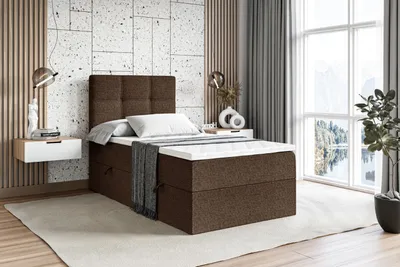 Produktbild von ALTDECOR Boxspringbett mit H4 Matratze und Topper - 90x200 cm - MARCE - Braun Gewebe - Rechts Öffnung - Polsterbett mit Bettkasten und Lattenrost, Bett mit Stauraum
