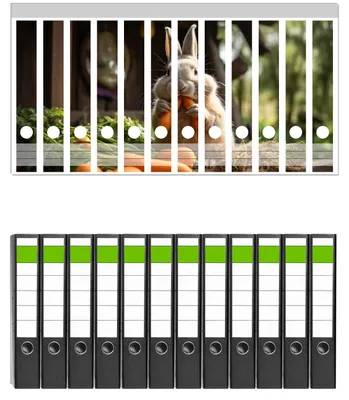 Produktbild von Wallario 12 Stück schmale Ordner inkl. Klebeetiketten mit Motive Karottenliebhaber -  Set mit Rückenschildern / Ordnerrücken Stickern