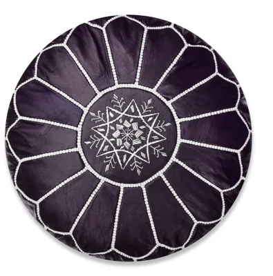 Zdjęcie produktu dla Marokańska pufa z prawdziwej skóry - ciemnofioletowa - ręcznie robiona - dostarczana z wypełnieniem - podnóżek osmański beanbag