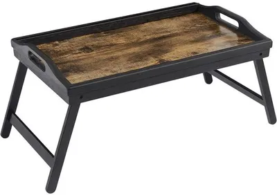 Image de Rootz plateau de lit - plateau de lit avec pieds pliables en bambou - plateau de petit déjeuner - bureau à genoux - plateau de lit pliable - plateau de lit pour ordinateur portable - plateau de chevet - plateau de lit avec espace de rangement - bambou - MDF - marron vintage - 50 x 30 x 26 cm (L x l). x H)