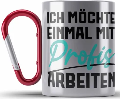 Produktbild von Trendation - Ich Möchte Einmal Mit Profis Arbeiten Edelstahl Tasse Karabiner Geschenk Kollegin Karabiner Edelstahl Tasse Karabiner Edelstahl Geschenkidee Sprüche Arbeit Büro (Rot)