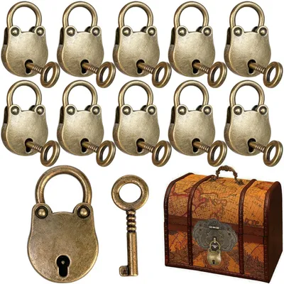 Immagine prodotto di Mini lucchetti con chiave, 10 pezzi, in lega di zinco effetto vintage, ideali per diari, gioielli, scatole e borse