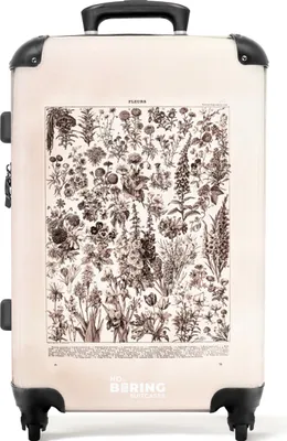 Produktbild von NoBoringSuitcases.com® Großer Koffer - Blumen - Illustration - Vintage - Schwarz und weiß - Kombinationsschloss TSA - Hartschalen Trolley 4 Rollen - 72 liter - Reisekoffer - 66 cmKoffer Mittelgroß 67x43x25 cm, 72L,