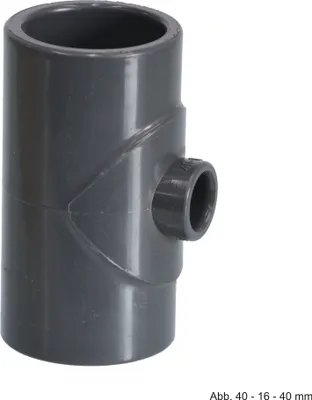 Produktbild von PVC-U T-Stück 90°, reduziert, Klebemuffe, 16 bar, 40 mm x 32 mm x 40 mm