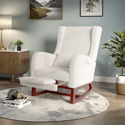 Immagine prodotto di Sedia a dondolo ProximaX, poltrona moderna con schienale alto, morbida poltrona relax e poltrona per allattamento per soggiorno, camera da letto, stanza dei bambini e sala lettura, sedia a dondolo per interni (beige)