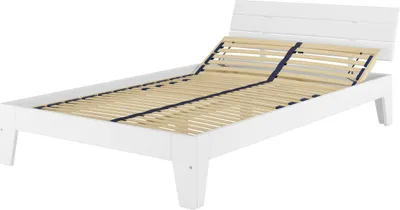 Produktbild von Weißes Doppelbett in Überlänge 140x220 Bettgestell Holzbett Massivholz Kiefer Weiß V-60.54-14-220WFederholzrahmen inkl.