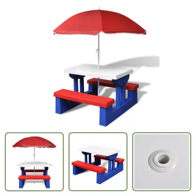 Produktbild von The Living Store Kinder-Picknicktisch mit Bänken & Sonnenschirm Mehrfarbig