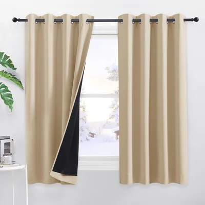 Verdunkelnde Vorhänge mit Ösen, 2 Stück, 140x145 cm, Beige