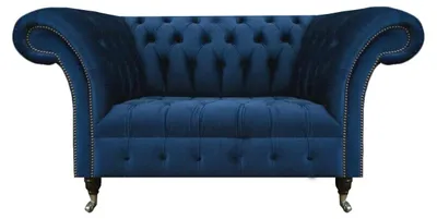 Zdjęcie produktu dla Niebieska, dwuosobowa, tapicerowana kanapa Chesterfield do salonu
