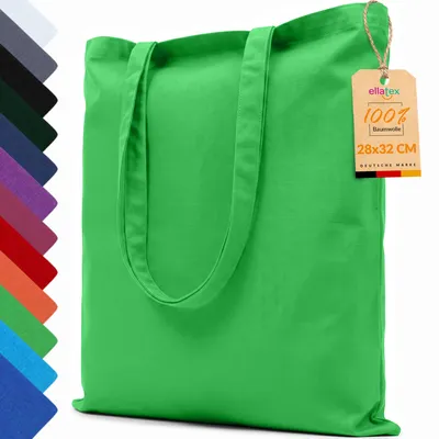 Produktbild von EllaTex Baumwolltasche 28x32 cm – Stoffbeutel aus 100% Baumwolle mit kurzen Henkeln, in Farbe: Grün