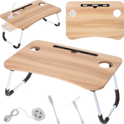 Image de Table pliante pour ordinateur portable au lit Support pour petit déjeuner USB