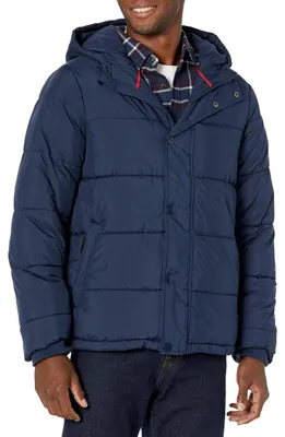 Produktbild von A. Essentials Herren Schwerer Puffermantel mit Kapuze, Marineblau, S