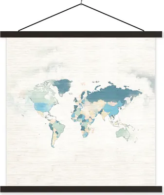 Produktbild von MuchoWow® Textilposter Weltkarte - Farben - Weiß 40x40 cm mit schwarzem Rahmen - Fotos