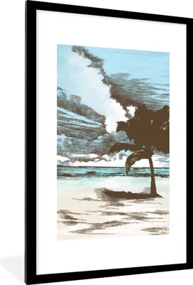 Produktbild von MuchoWow® MuchoWow® Gerahmtes Poster Palme - Strand - Meer 60x90 cm - Poster mit zchwarzem Bilderrahmen - Dekoration - Wandposter Wohnzimmer - Hochwertig