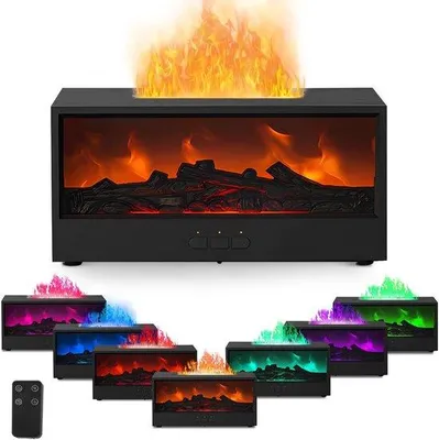 Produktbild von Diffusor für ätherische Öle, Kerzenflamme, 150 ml, Luftfeuchter für Schlafzimmer, LED-Kamin, 7 Kerzen, Aromadiffusor, Kamin mit Fernbedienung, für Haus und Büro