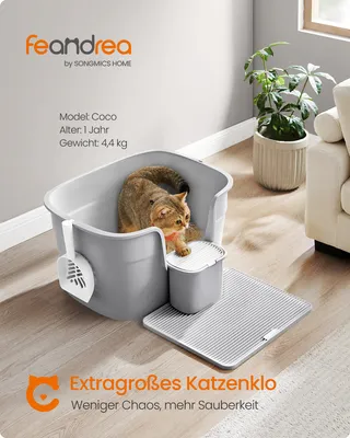 Produktbild von Feandrea extragroße Katzentoilette, für große Katzen, mit hohen Seitenwänden, taubengrau