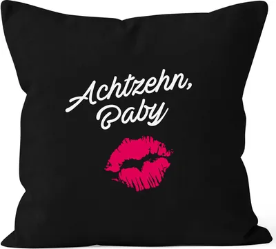 Produktbild von Kissen-Bezug Achtzehn Baby 18 Geburtstag achtzehnter Birthday Kissen-Hülle Deko-Kissen Baumwolle MoonWorks® schwarz unisize