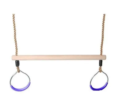Image de Wippchen-Shop Trapèze en bois avec anneaux métalliques ronds Balançoire en bois bleu