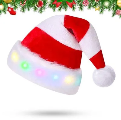 Produktbild von Weihnachtsmütze aus doppeltem Samt - LED-Weihnachtsmütze - Warm und bequem - Weihnachtsaccessoires - Geschenk für Damen/Herren - Personalisierbares Design - Weihnachtshut