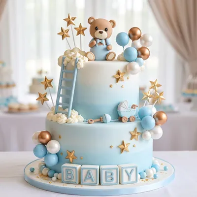 Teddybär-Tortendekoration, blau, 1 Set für Taufe & Geburtstag