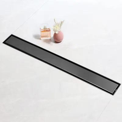 Duschablauf 90 cm, Schwarz, Edelstahl, mit Siphon und Haarsieb