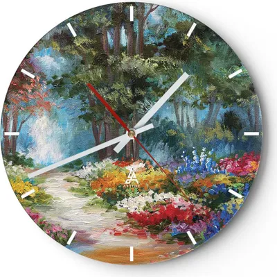 Produktbild von Wanduhr - Rund - Glasuhr - Impressionismus Natur Wald - 40x40cm - Schleichendes Uhrwerk - Lautlos - zum Aufhängen bereit - Dekoration Modern - Wanddekoration aus Glas - C3AR40x40-4271