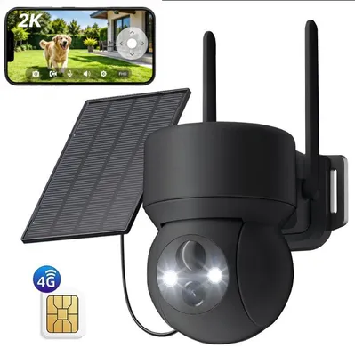 Produktbild von 4G LTE überwachungskamera Aussen Solar mit SIM Karte 2K PTZ kabellos IP Kamera Outdoor ohne WLAN PIR Erkennung Farb IR Nachtsicht