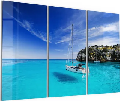 Produktbild von DEQORI Glasbild Echtglas 3x50x100 cm 'Segelboote in einer Bucht' Wandbilder XXL groß