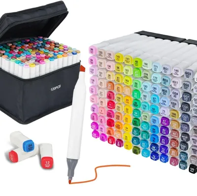 Produktbild von 120 Farben Alkohol Marker Set Twin Marker Permanent Schnelltrocknend für Manga Zeichnen Malbücher Künstler