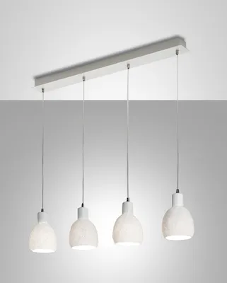Image de Suspension Marina moderne en métal et céramique blanche, 4 lumières E27, structure élégante pour éclairage intérieur 960 x 85 mm