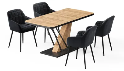 Imagen del producto de Set de mesa de comedor Vicco Fenaro Roble dorado 120 x 80 cm con 4 sillas de comedor, Model 62752