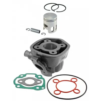 Zdjęcie produktu dla Komplet cylindra RMS o pojemności 50 ccm, przeznaczony do silników Minarelli LC (położonych poziomo), o średnicy kanałów 10 mm, pasujący do modeli: Aerox, Nitro, SR50, Jog RR