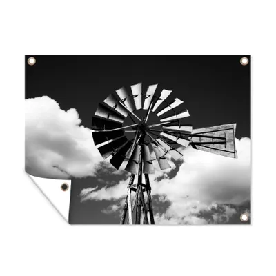 Obrázek produktu pro MuchoWow® Zahradní plakáty - Větrný mlýn - vintage - Black - White - 90x120 cm - Zahradní dekorace