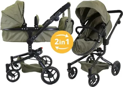 Produktbild von Bandits & Angels Puppenwagen Grün Modern Angel 2-in-1 Retro Grün ab 3 Jahren – Puppenbuggy – Für Mädchen – Verstellbarer Schieber (48–81 cm) – Vollständig zusammenklappbar – Mit Einkaufskorb