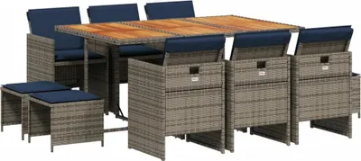 Immagine prodotto di Set da pranzo da giardino da 11 pz con Cuscini in Polyrattan Grigio