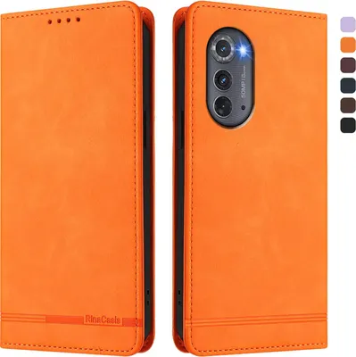 Produktbild von Hülle für Motorola Edge 2022, Retro Kunstleder Ständer Klapphülle mit Kartenfächer und Magnetische Orange