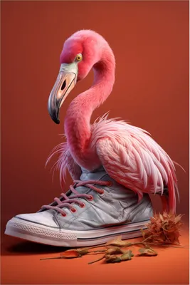 Produktbild von Wallario Poster - Flamingo im Sneaker, Kunstdruck Größe: 61 x 91,50 cm