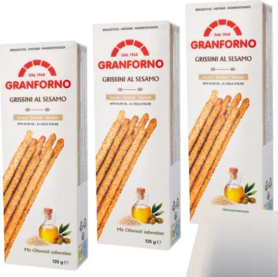 Produktbild von Knusprige Grissini mit Sesam 3er Pack (3x125g Packung) + usy Block