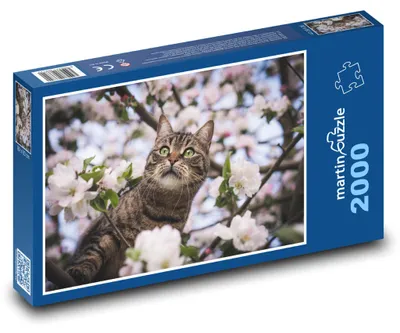 Zdjęcie produktu dla Puzzle 2000 Kot wśród kwiatów na drzewie - martinpuzzle
