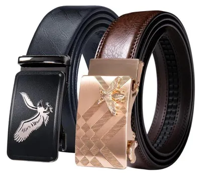 Immagine prodotto di Cintura da uomo in vera pelle, fibbia a scatto, automatico, 35 mm, 130 cm, set da 2, colore nero/marrone