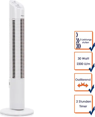 Produktbild von Tristar VE-5905 Ventilator, Haushaltsturmventilator, Weiß, Flur, 54 dB, 2200 RPM, 810 m³/h